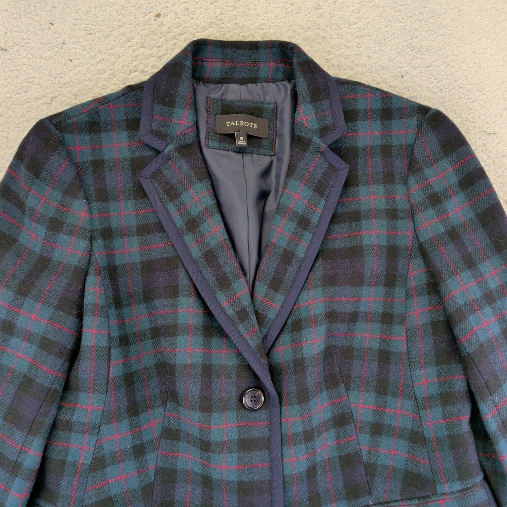 Talbots Womens‎ 10 Tartan Plaid Blazer Jacket Navy Wool Blend Career Scottish - Picture 6 of 9